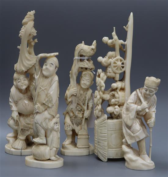 Five Japanese ivory okimono